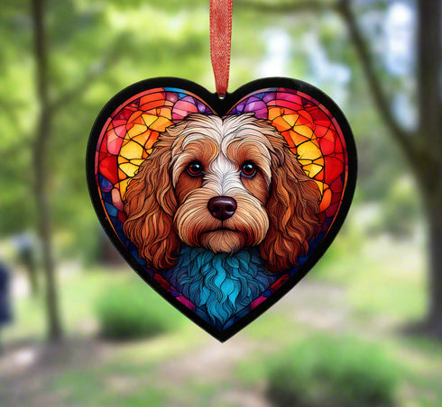 Cavapoo Stained Glass Effect Heart Suncatcher